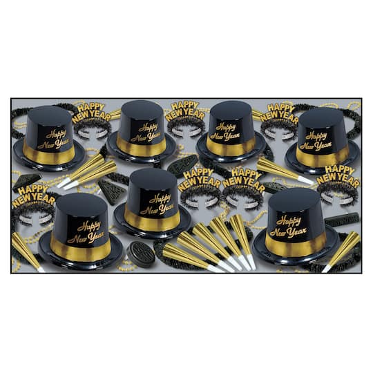 Beistle Black & Gold New Year Legacy Party Favor Kit for 50
